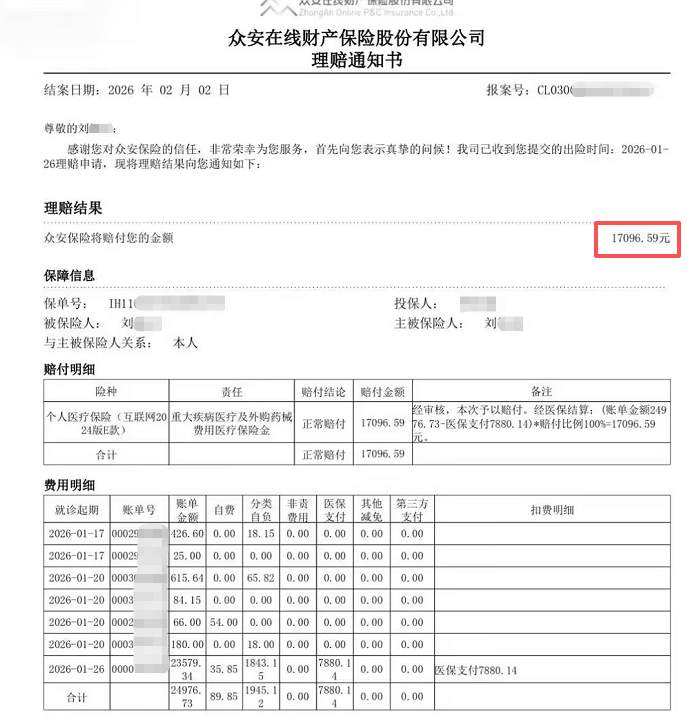 1455元保费，撬动1.7万元理赔！刘女士的支架手术账单，尊享e生2025一力承担